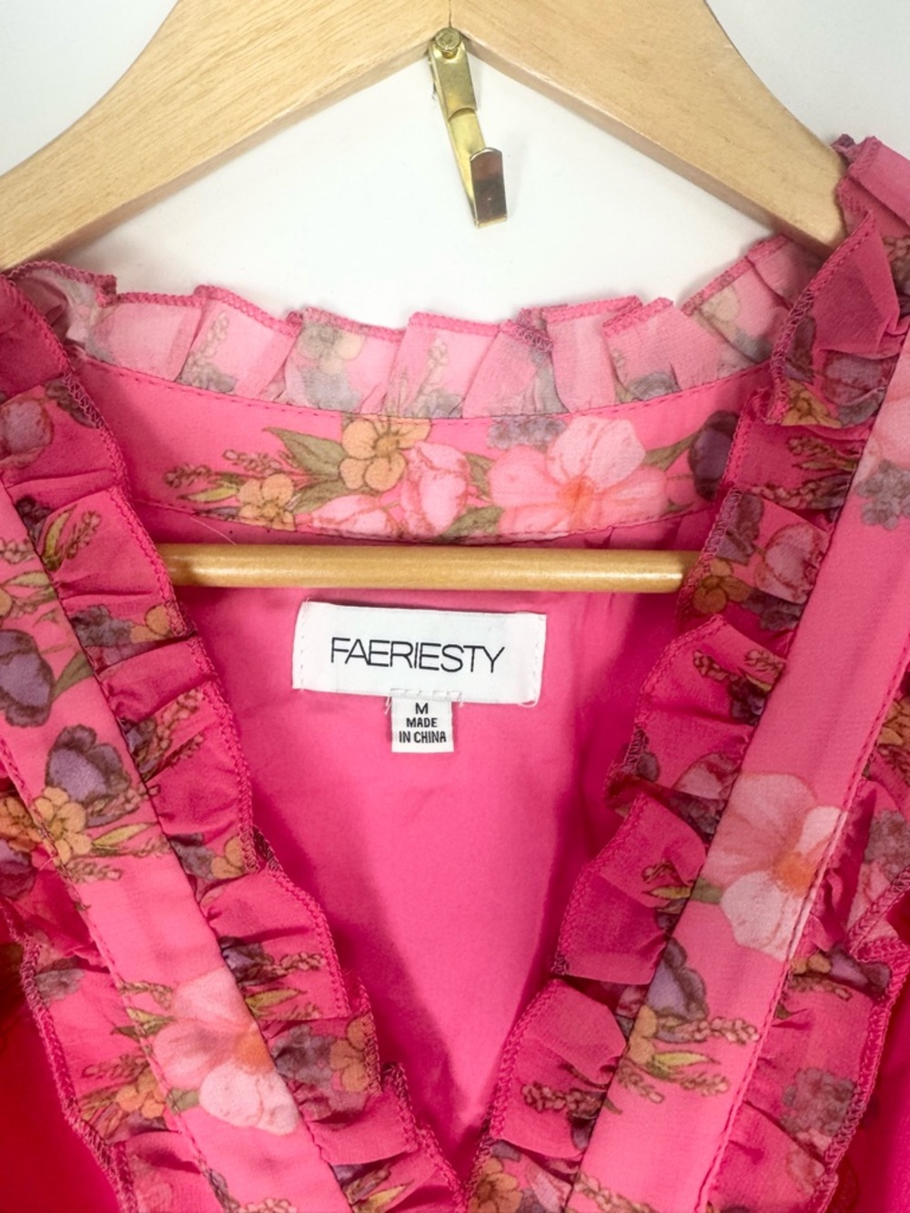 Whimsical Faeriesty Pink Floral Boho Style Maxi Dress with Lace Trim Size M - Picture 5 of 9